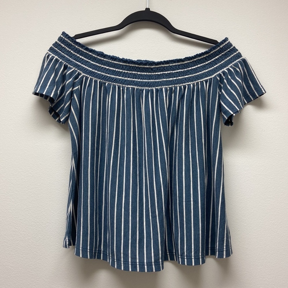 American Eagle Outfitters blue/white striped off shoulder top size S